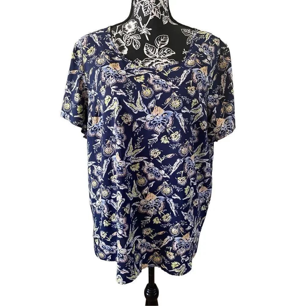 Faded Glory Floral Blouse Tropical Beach Hawaiian Vacation